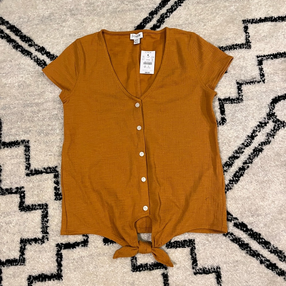 XXS golden yellow J. Crew front tie shirt